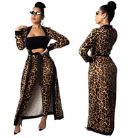 

2019 Hot Selling Womens 2 Piece Print Outfits Clubwear Long Sleeve Open Cardigan Pants Set