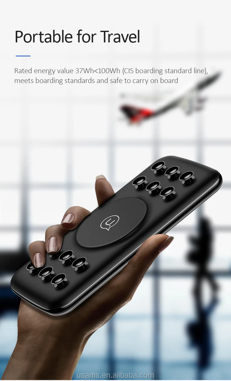 USAMS 2020 Portable External Battery Bank Built-in Qi Wireless Charger Power bank With Suction Cup 10000mAh - ANKUX.COM