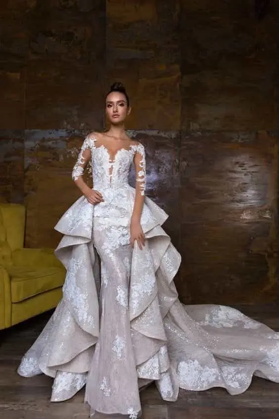 High Low Beautiful Sweetheart Bride Dress Mermaid Western Lace