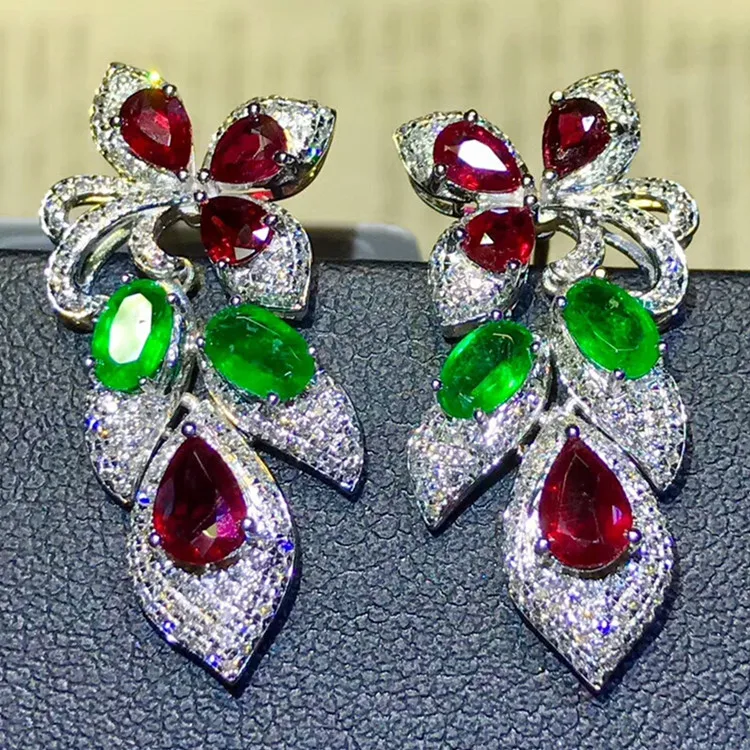

SGARIT wholesale luxury trendy natural gem green emerald red ruby 18k gold earrings jewelry for women