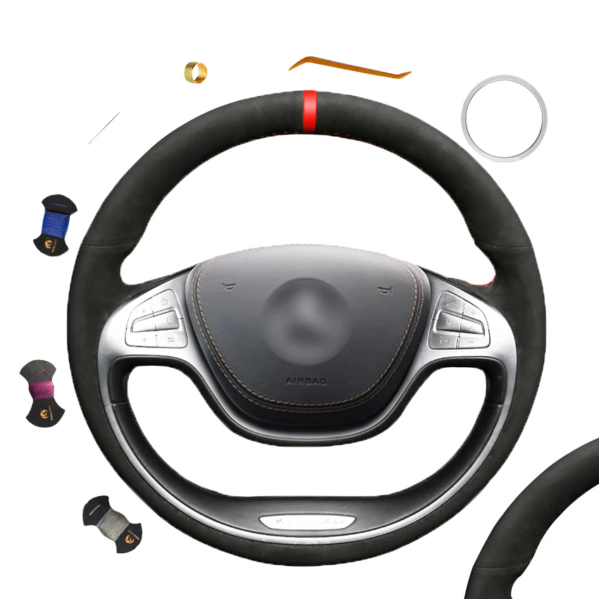 

Custom Hand Sewing All Black Suede Steering Wheel Cover for Mercedes-Benz S-Class 2014 2015 2016 2017