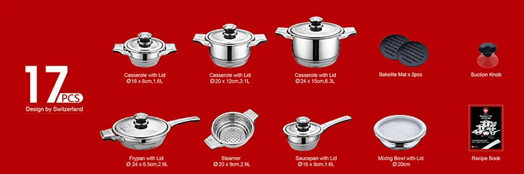 Unique 16pcs stainless steel kitchen ware cookware set for kitchenware
