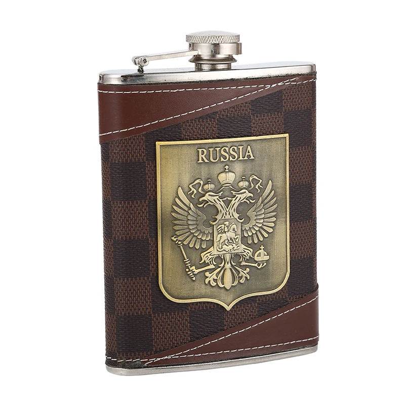 

JH007 8oz Pu leather cover stainless steel wrapped portable hip flask