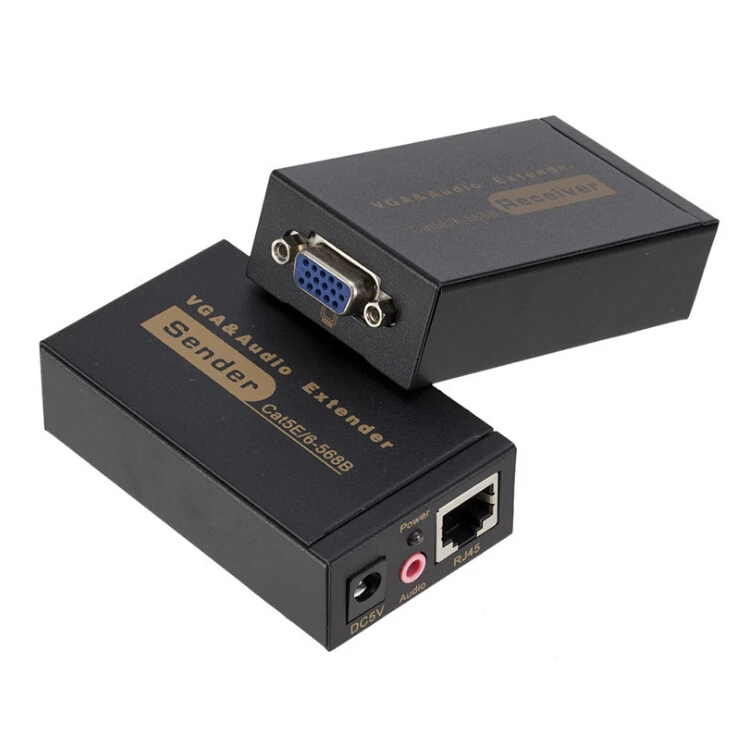 

VGA Extender with audio signal Over RJ45 Cat5/6 UTP Network Cable Extender 100M 1080P, Black