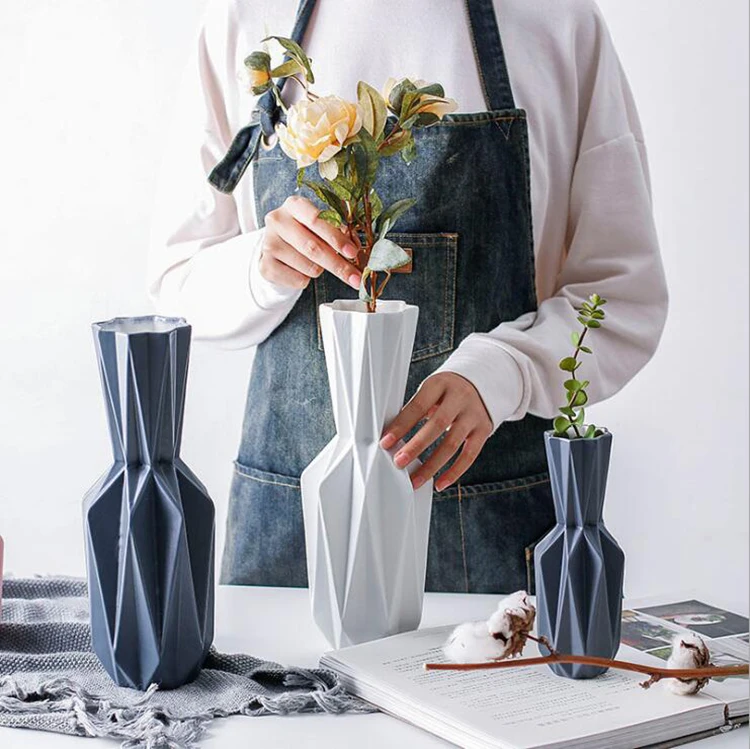 

Matte geometric multi faceted hot selling modern simple color glazed ceramic vase, Pink,white,gray