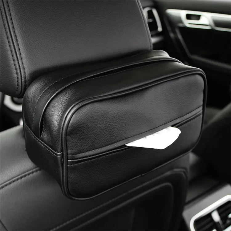 Luxury Leather Hanging Car Sun Visor Napkin Tissue Holder with Adjustable Strap