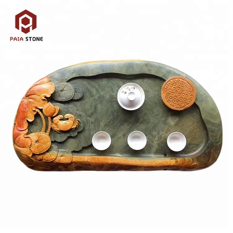 

Chinese Manufacture Hand Carve Custom Stone Tea Tray, Green