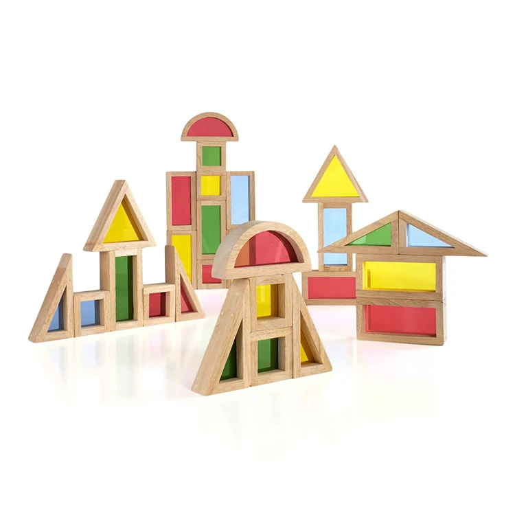 Montessori toys wooden block with acrylic rainbow block educational toy for kids