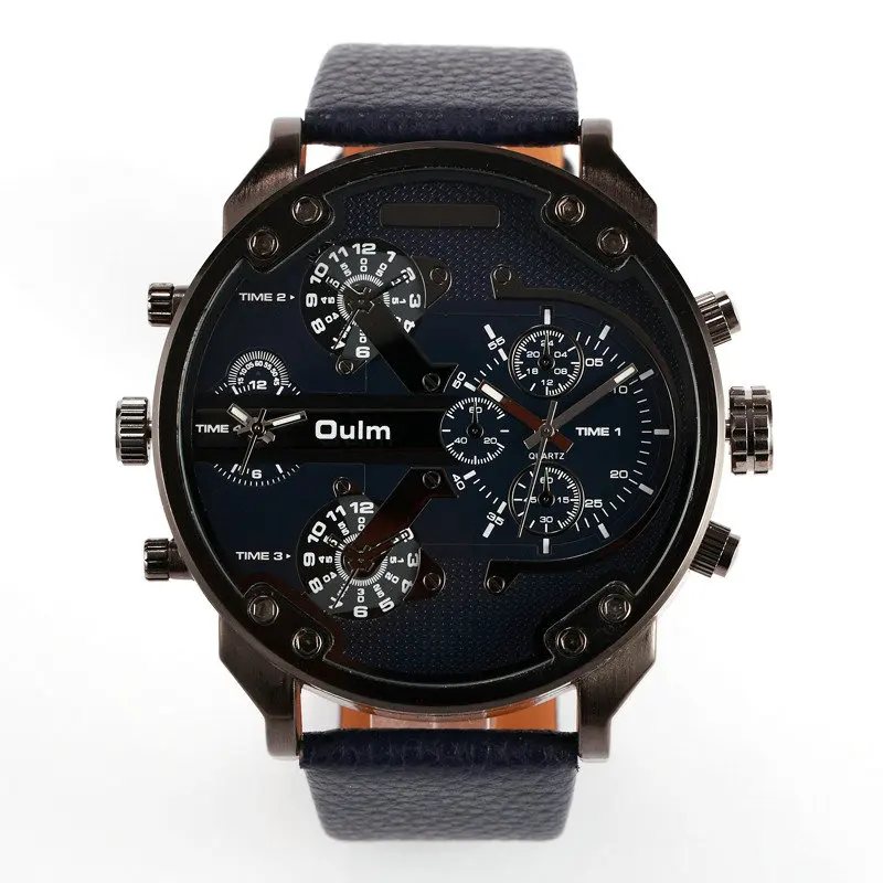 

Oulm 3548 Mens Quartz Watches Top Brand Luxury Watch Leather Strap relogio masculino, As picture