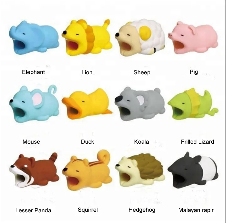 
custom pvc protector charger cute animal cable bite for phone 
