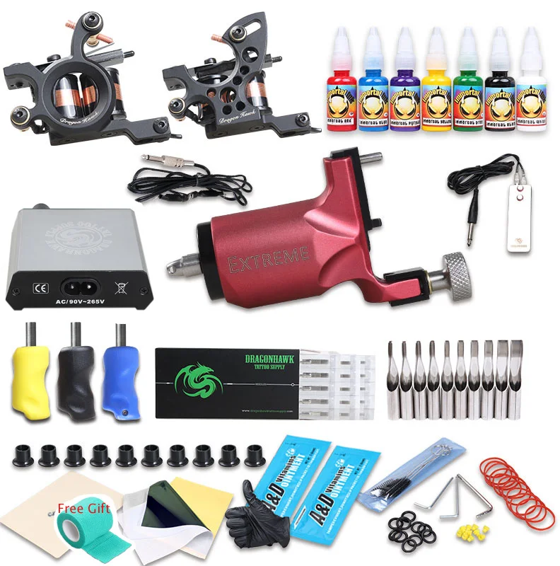 

Free Shipping Dragonhawk 3units Tattoo Guns Tattoo Machine Kit, Black