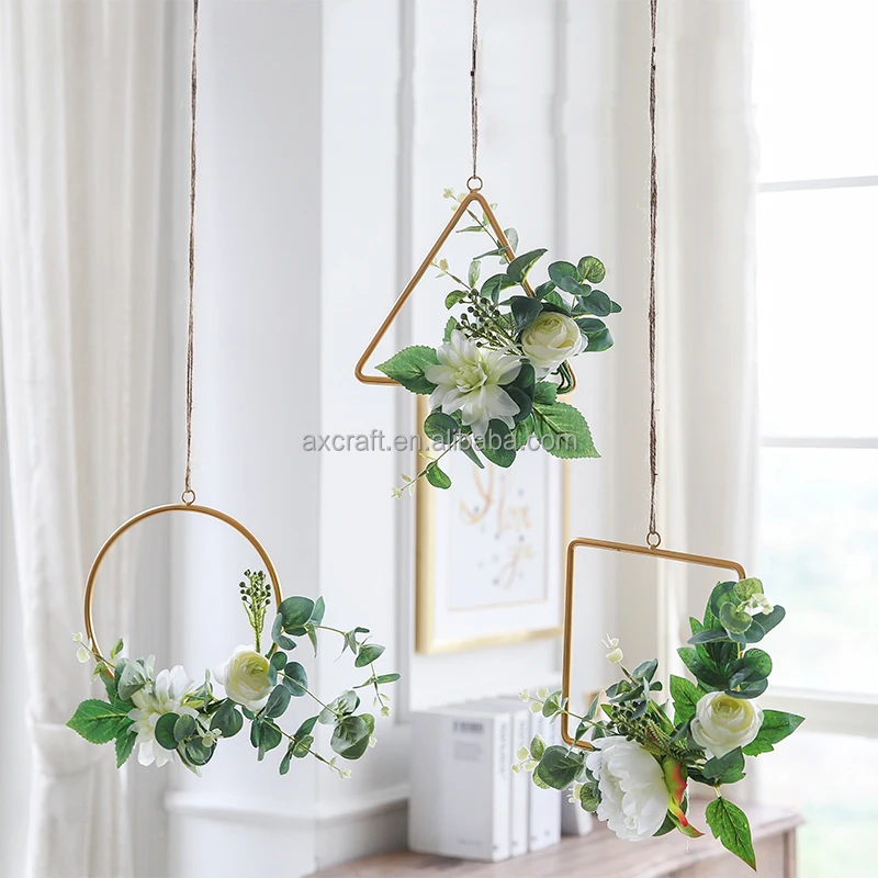 

Modern hanging decorative wreath for Christmas and wedding decoration, Gold