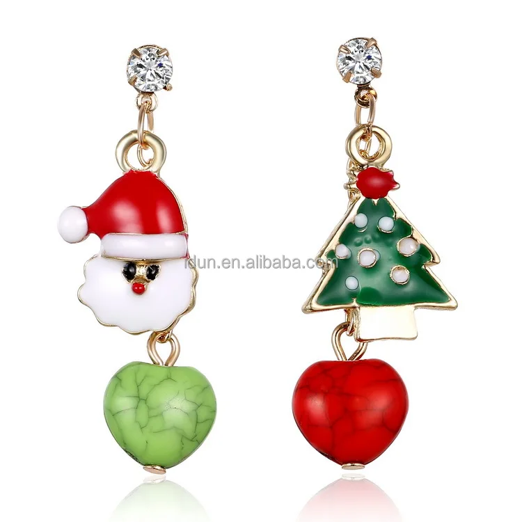 

Christmas Theme Stud Earrings Snowman Santa Claus Creative Asymmetrical Earring, As picture