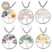 

YWMA009 RDT European American Handmade Wire Wound Round Tree of Life Colorful Natural Stone Quartz Gallets Pendant Charm