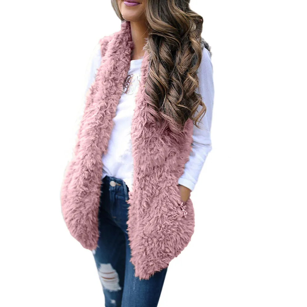 

New Design Women's Solid Color Cashmere Long Vest Jacket, Picture