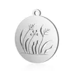 Girls Grass Design Silver Round Stainless Steel Stamping Engrave Charms Custom Jewelry
