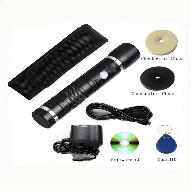 

RFID security guard patrol clocking device with flashlight and free software, Black