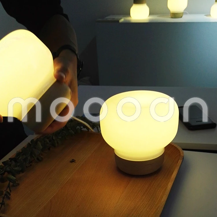 Modern Smart home Wood craft blown White Glass bottle led Table Lamp for charger of iphone 6