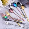 Colorful Stainless Steel Spoons Forks With Long Handle Ice Cream Coffee Tea Spoons Noodles Spaghetti Fork Home Kitchen Tableware