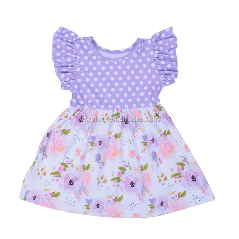 

Kids Girls Clothes Dress Purple Polka Dot Tops Floral Evening Dress For Baby Girls, Picture