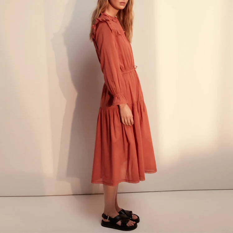 

High Quality Cotton Summer Linen Women Ruffled Boho Maxi Midi Dress, Customized