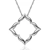 European 925 Sterling Silver Square Necklace Pendant Silver Geometry Flower Charm Pendant joyas de plata 925