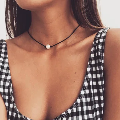 

Single Pearl Pendant Necklace Freshwater Jewelry Leather Rope Choker Necklace Women Black Necklace Pendant