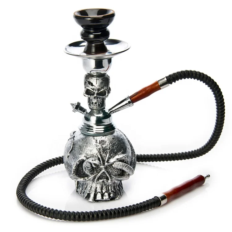 

Top Fashion Head Hookahs Shisha Small Size Metal Resin one Hose Tobacco Weed Water Pipes EKJ H1003, As picture