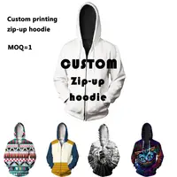 

Dropship OEM 3D Printed sublimation oversize women men full print custom logo zipper zip up hoodies wholesale for unisex