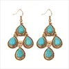 Gold and silver big drop blue turquoise stone earrings, water prop shapes stud earring