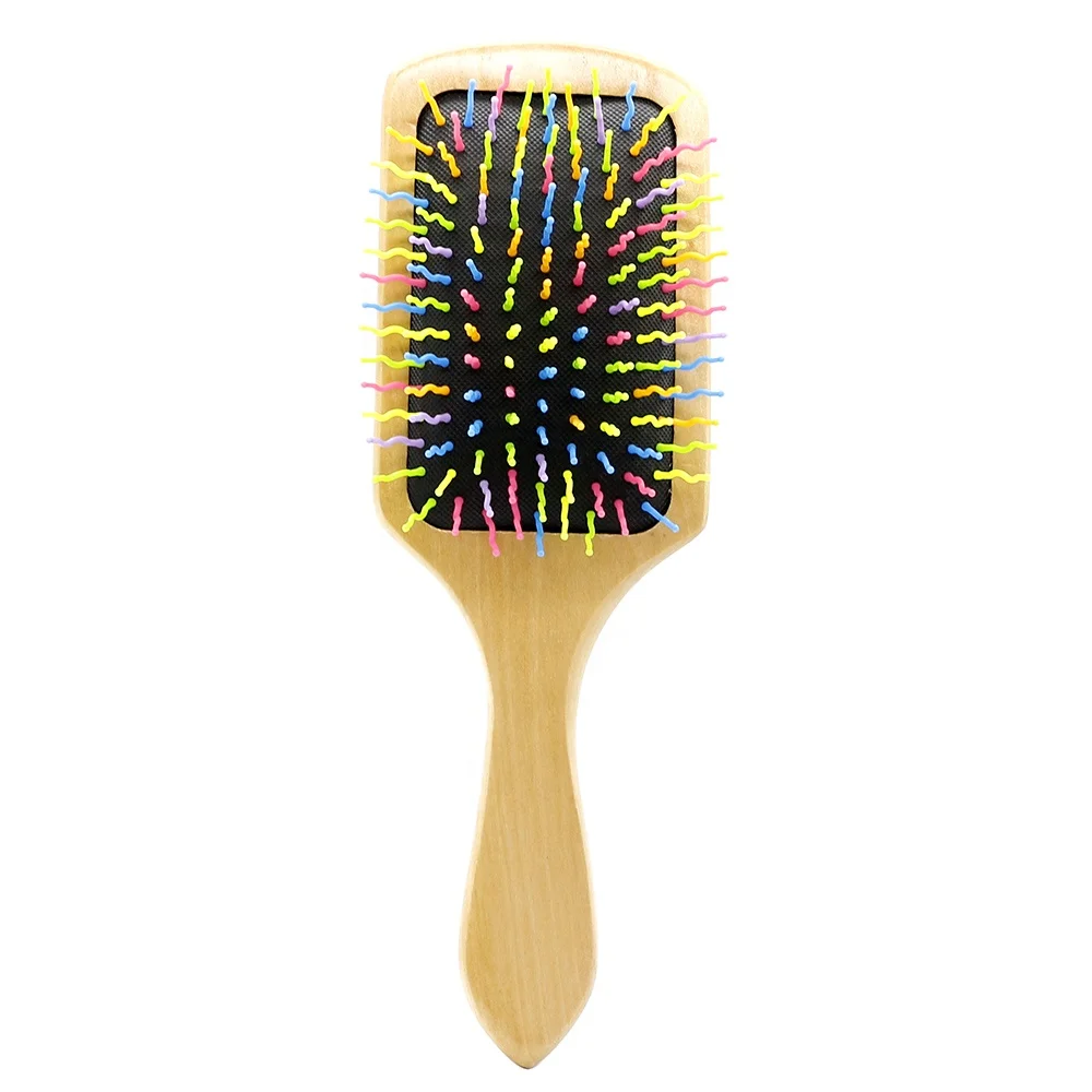 

Fancy Design Rainbow Curved Nylon Hair Brush Paddle Cushion Hair Care Massage Comb With A Handle, Brown