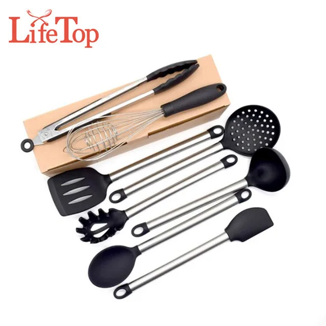 Hot Sell 8 Kitchen Utenisl Set With Nonstick Silicone And Stainless