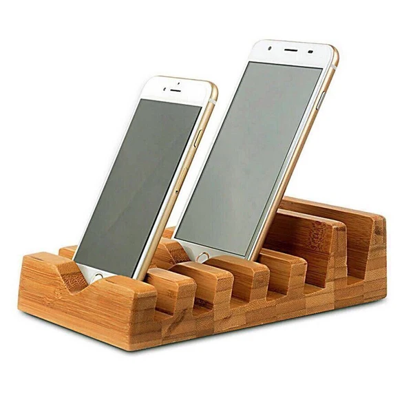 

Mobile phone charging bamboo stand wood flat shelves interlayered electronics storage