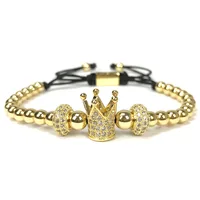 

14k gold crown charm beads bracelets with white cz stoppers