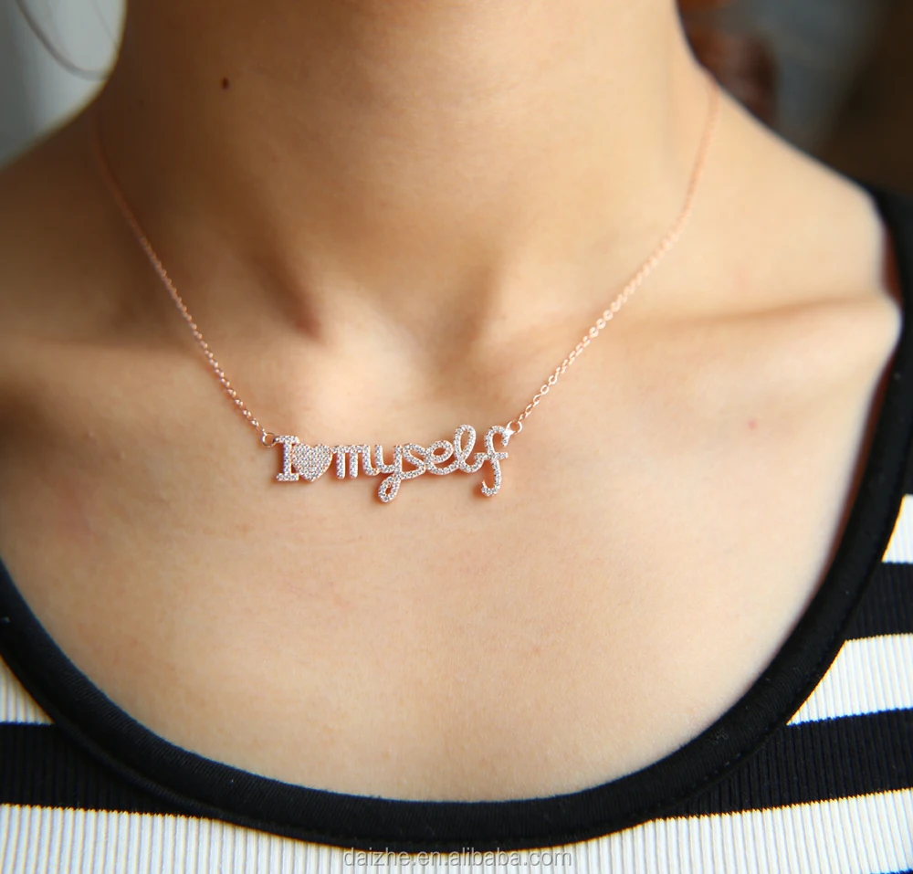 

luxury 2021 micro pave cubic zirconia initial letter Women stylish i love myself letter necklace