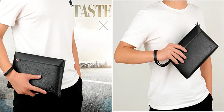 Men Pu Leather Handbag Large Capacity Zipper Envelope Causal Clutch Bag ...