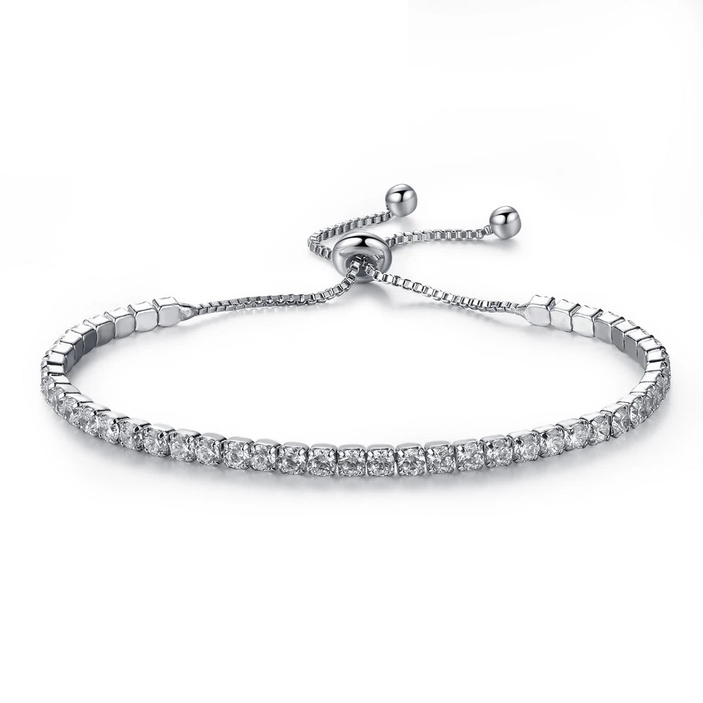 

KIKI Adjustable Tennis Bracelets for Women Silver Color Rhinestone Bangle & Bracelet Femme Wedding Jewelry, 4 colors available