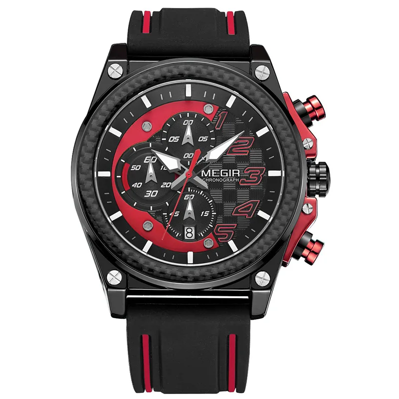 

MEGIR 2051 Sport Men Watch Top Luxury Quartz Wristwatch Silicone Army Military Watches Clock Men Chronograph Relogio Masculino