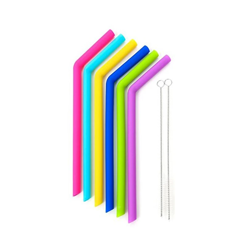 

Long Bent Flexible Reusable Eco Friendly Silicone Drinking Straws, Green;yellow;pink;blue