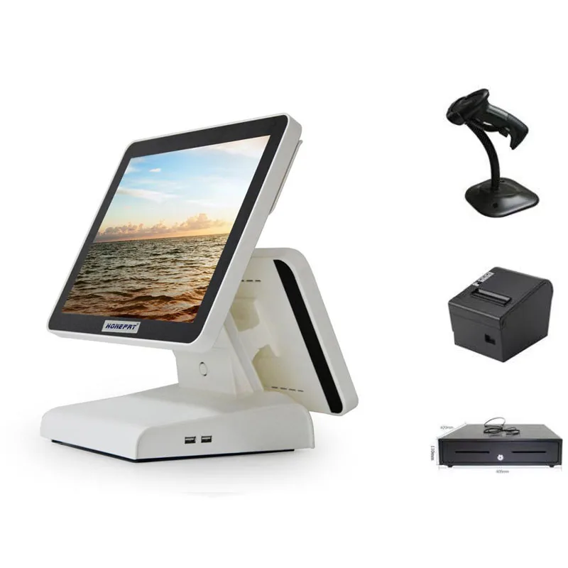 

Hotel 15inch Dual Screen Retail All In One POS System with Printer,Scanner,Cash Drawer