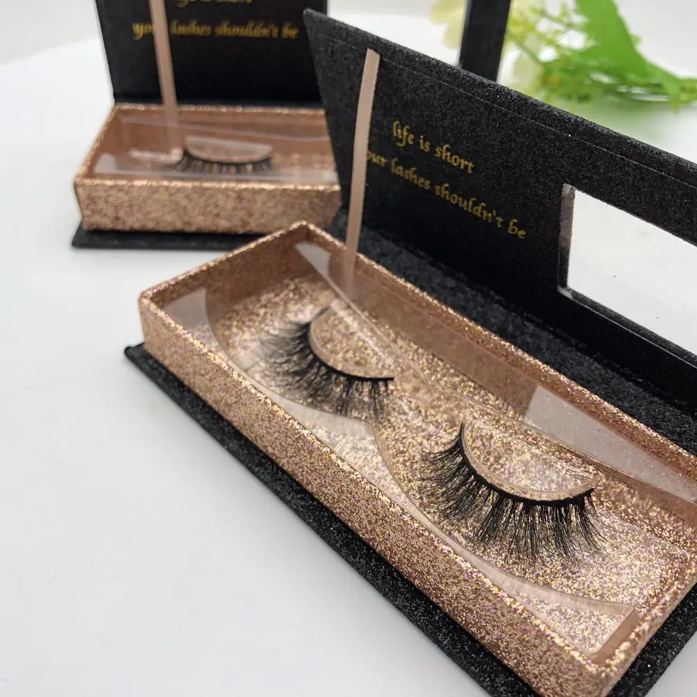 

3d Mink Eyelash With Rose Gold Glitter Paper Custom Eyelashes Package book Wholesale, Natural black