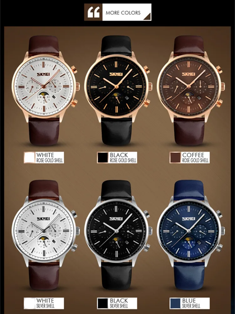 Роскошные наручные часы skmei 9117 с кожаным ремешком, водонепроницаемые кварцевые наручные часы 3atm
