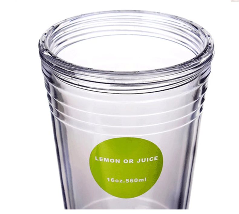 AS Material Double Wall Plastic Drinking Cup, Plastic Juice Cup With Straw