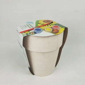 Image of Paintable Grow Pot with Paint Brush Plant Grow Kit for Kid Ceramic Grow Pot