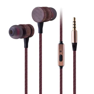 2019 OEM best selling product wooden earbud with mic Android custom logo 3.5mm walnut headphone bamboo earphone