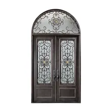 Decoratie villa boog dubbele toegangsdeur smeedijzeren deur met zijlicht