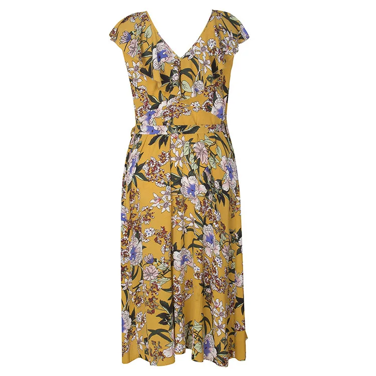 

2019 Purple Wrap Plus size floral printed Skater Dress Women Clothing