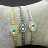 Micro Pave Setting 925 Solid Silver Zirconia Beads Muticolor Evil Eye Bracelet