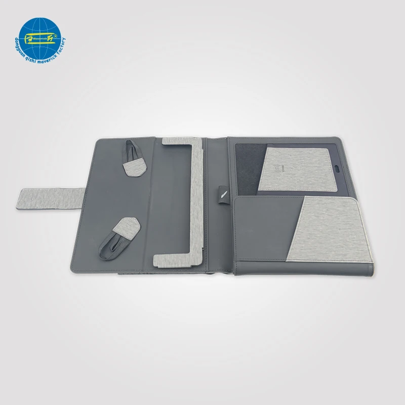 
business leather portfolio with tablet holder and wireless charger 