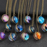 

Harajuku Universe Pendant Necklace Starry Sky Double-sided Glass Ball Necklace Glowing Women Jewelry Necklace